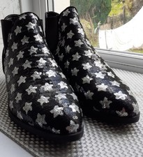 Primark Size 5 Chelsea Black boots Silver Sequin stars