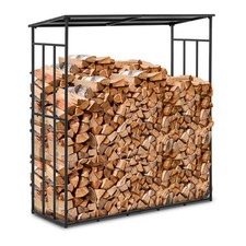 hillvert Firewood Log Rack with Roof Log Holder Steel Black 177 H x 65cm W