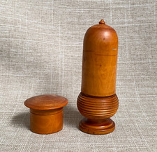 Antique 2x c1880s Fruit Wood Screw Top Watchmakers Boxes Clock Hands & Cogs