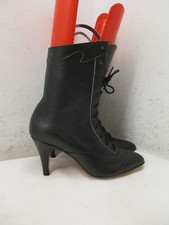 Womens Lace Up Ankle Granny Boots Black Leather High Heel Size 4 M
