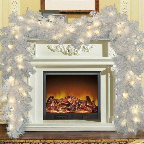 9ft white christmas garland - white,