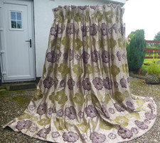 LUXURY MTM HUGE INTERLINED GOLD FAUX SILK GREEN+PLUM VELVET FLORAL CURTAINS 84"L
