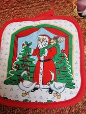 Christmas Santa pot holder Vintage 1970s red quilted