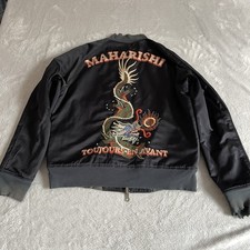 Maharishi Vintage Jacket Mens Medium Black Embroidered Dragon Y2K Reversible