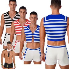 UK Men's 3Pcs Sexy Sailor Necktie Collar Boxer Shorts Underwear Captain Uniform