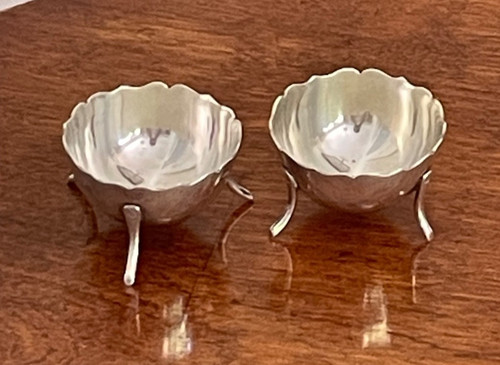 Pair silver salt dishes - dishes,