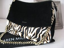 KAREN MILLEN!!! LARGE BLACK 100% COW LEATHER ANIMAL PRINT FUR FRONT REGENT BAG!!