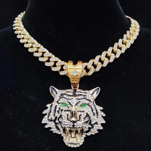 Iced out tiger pendant - pendant, cuban
