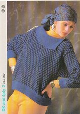 Woman's DK & 4Ply Knitting Pattern.2. Blue star Split Collar Sweater