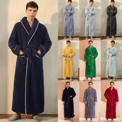 Mens warm bathrobe long fleece - warm,