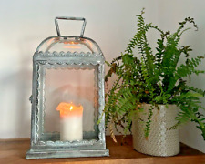 Silver Grey Metal Candle Lantern Ornate Vintage Carriage Holder Victorian Candle