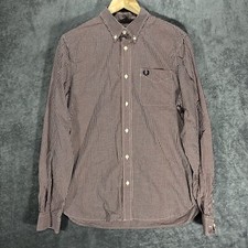 Fred Perry Mens Shirt Medium Red Check Gingham Logo Mod Scooter Skins 60s