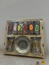 Furkanzade Natural Tea Set from Turkey – 2 Glasses, 2 Spoons & 2 Saucers