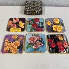 WIN-EL-WARE SET OF 6 x 6" PLACE MATS ROSES VTG 50s BOXED MADE IN GREAT BRITAIN