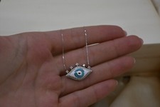 Real Diamond Evil Eye Necklace Natural Diamond With 14K Real White Gold