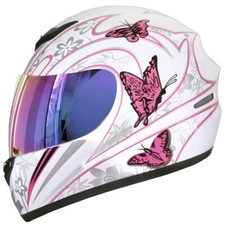 ZORAX ZOR-819 Adult Full Face Motorcycle Helmets Motorbike Pink & Iridium Visor
