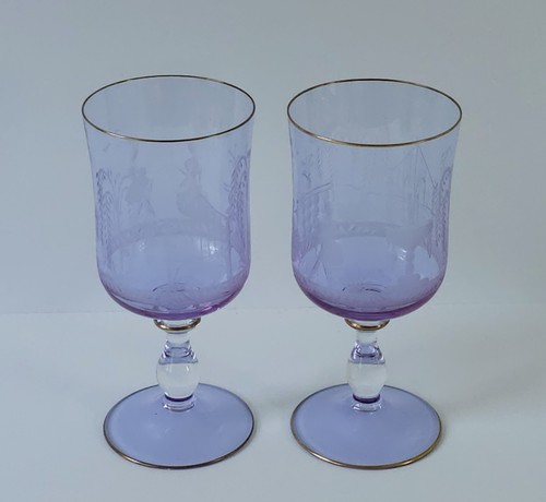 Pair murano etched wine - murano,