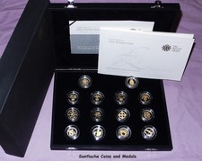 2008 ROYAL MINT GOLD SILHOUETTE £1 SILVER PROOF SET - 14 SILVER PROOF £1 COINS