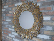 Large Gold Sunburst Wall Mirror – Statement Round Mirror with Textured Frame