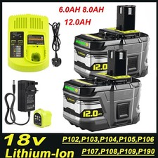 8AH 12Ah 18V Battery For Ryobi One Plus P108 Li-ion RB18L50 RB18L40 P104 Charger