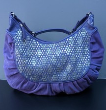 New Ri2k Large Purple Suede & Leather Beaded Slouch Hobo Shoulder Bag Handbag 