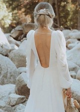 Missacc Ivory Backless Chiffon Wedding Dress - Floor Length, Brand New, Size 6