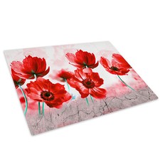 Poppy's Flower Red British Glass Chopping Board Kitchen Worktop Saver