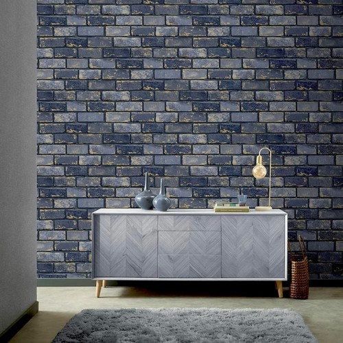 Metallic brick wall wallpaper - metallic,