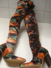 SERGIO TODZI THIGH HIGH BOOTS 4 37 over knee block heel stretch 70s disco orange