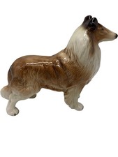 Ceramic Collie Dog Ornament Figurine Glazed Brown White 25cm T2350 KEt27