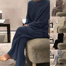 2Pcs Women Knitted Casual Loose Sweater Pants Ribbed Co-ord Set Lounge Wear Sets