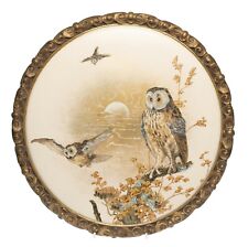 Antique Royal Worcester China Moonlit Owl Bird Wall Plaque Charles Baldwyn c1885