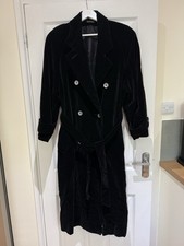Vintage Magnin Black Cotton Velvet Trench Coat w/ Belt – Made in USA – UK 14