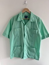 TropiCool Guayabera Green Embroidered Cuban Short Sleeve Mens Shirt Size L