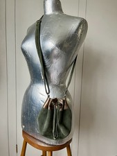 Rox & Ann green genuine suede leather crossbody drawstring bucket pouch bag