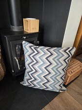 4 of 22" x 22" Teal, Black and Greys Geometrical Zig-zag Cushion Covers.