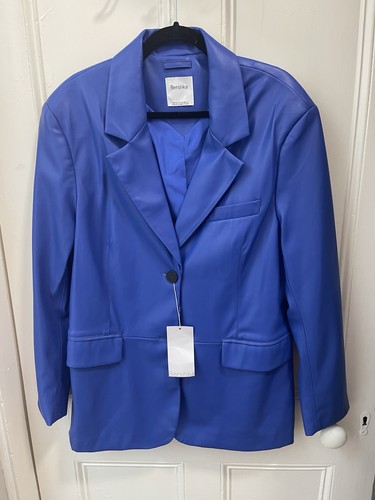 Bershka blue faux leather jkt - leather,