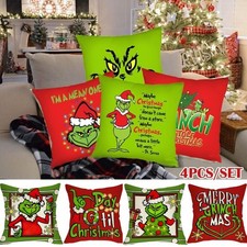 Pack of 4 Christmas Grinch Decor Cushion Covers Christmas Grinch Pillow Covers U