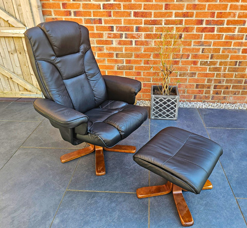Black leather recliner chair - chair, &
