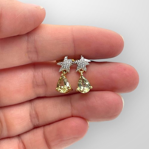 Gold earrings peridot - gold, diamond