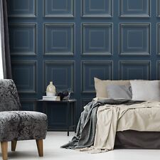 Navy Panel Effect Wallpaper