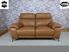 'MISSOURI' 2 Seater Power Recliner Sofa Genuine Premium Leather Pecan Colour USB