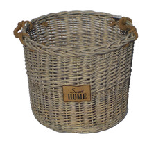Grey Wicker Log Basket Cottage