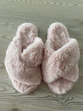 Pink Fluffy Faux Fur Slip On Slider Slipper Size Uk5-6
