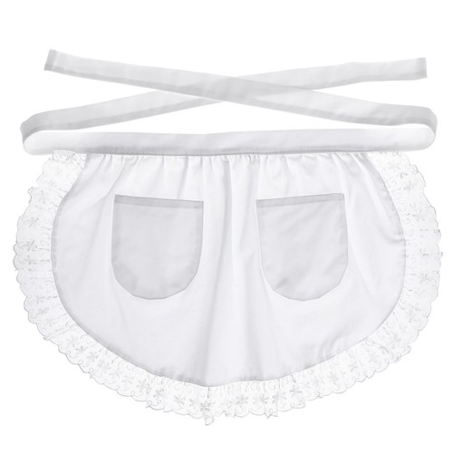 Maids apron short white - white, lace