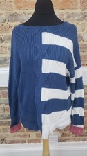 White Stuff Blue&White Jumper Uk 12 Womens Nauticle 100% Organic Cotton