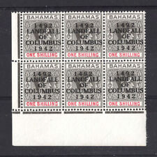 M3811 Bahamas 1942 SG171a - 1/- black & carmine ordinary paper block of 6