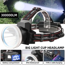 300000LM Digital LED Head Torch Headlight Camping Super Bright Fishing Headlamp