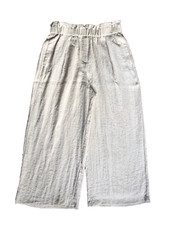 Primark Trousers Wide Leg Crop Beige Paperbag High Waist Pockets 12 Ex/Cond