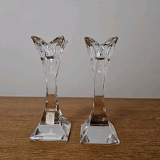 Nachtman Crystal Candlestick Candle Holder Pair Clear Cut Glass 5" Tall